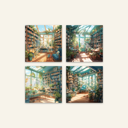 AI Illustrated Cozy Bookstore Stock Collection