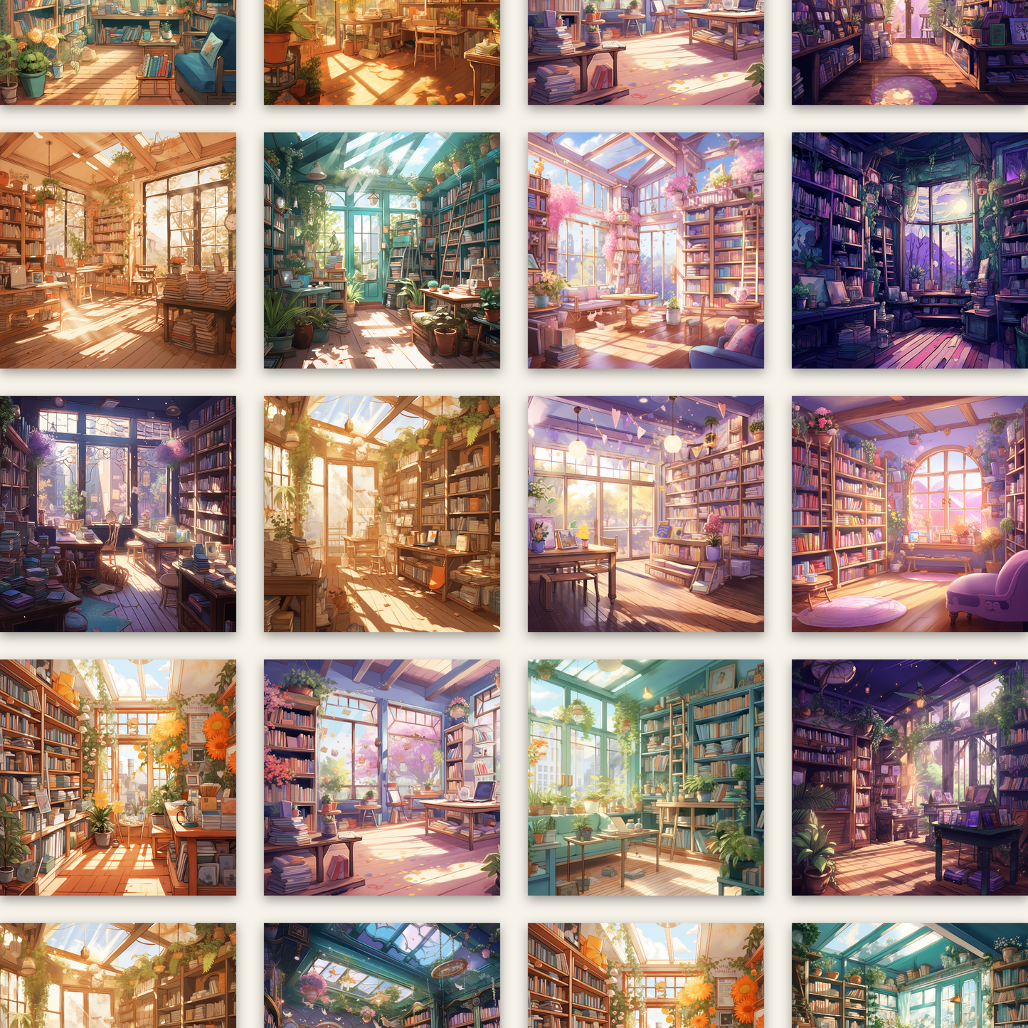 AI Illustrated Cozy Bookstore Stock Collection