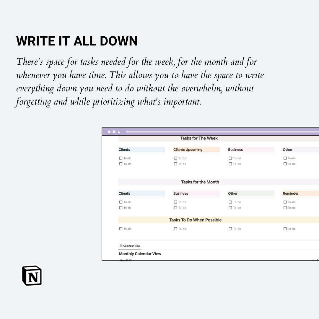 To Do List Notion Template for Freelancers & Small Business Owners