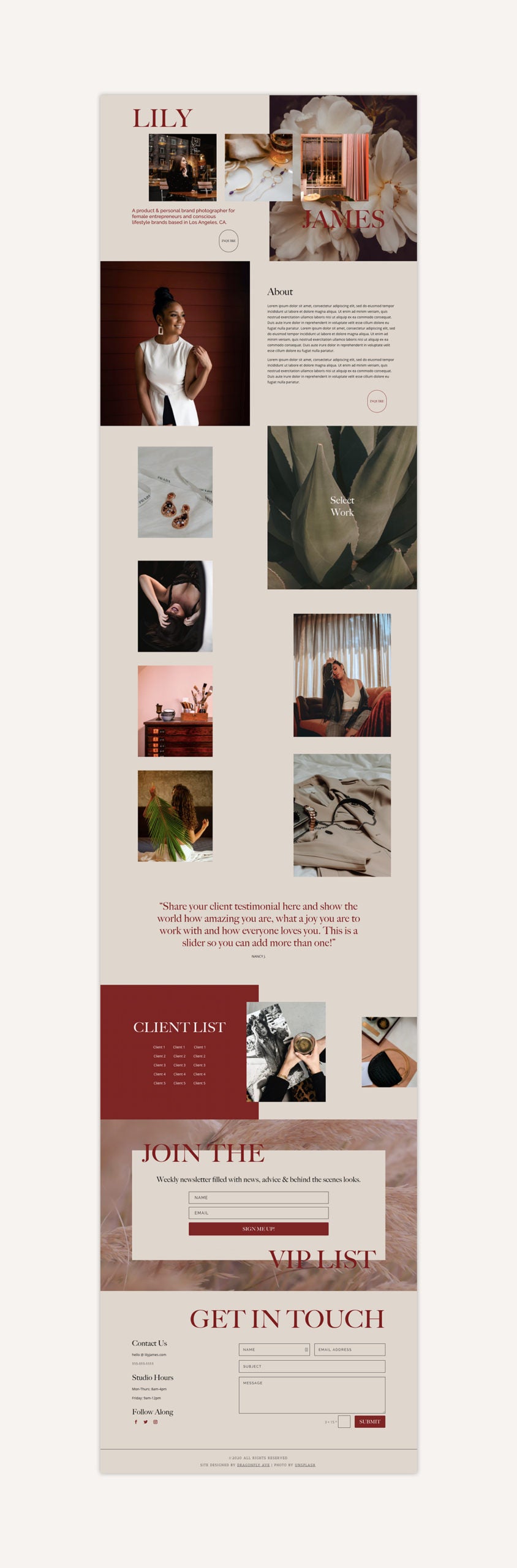 Lily James 1-Page Website Template